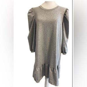 CIVICO 51 Made in Italy Cute Puffed Sleeve Gray Crewneck Sweatshirt Dress